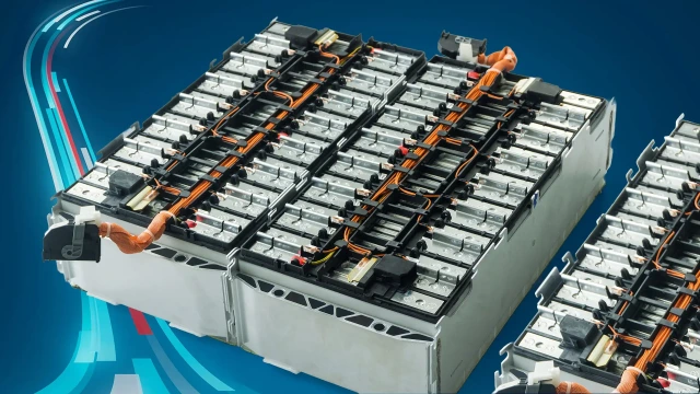 two large battery packs, connected by orange cables