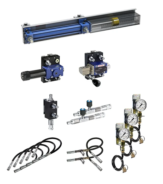 Illustration of the Hydraulix 101 equipment set for the Hydraulix 200/300 workstation for the learning topic On/off hydraulics – First steps