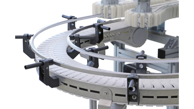 VarioFlow plus chain conveyor system from Bosch Rexroth with a stainless steel lateral guide