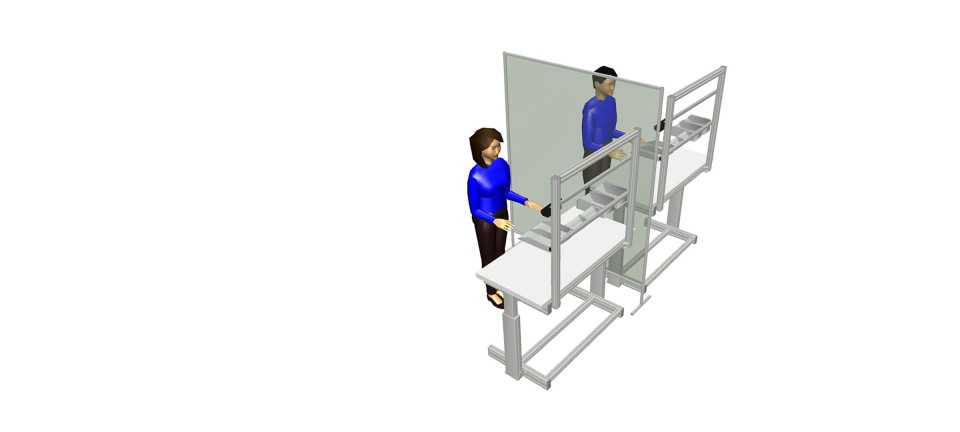 Mtpro ManModel - Two employees working at assembly workstation with protective wall