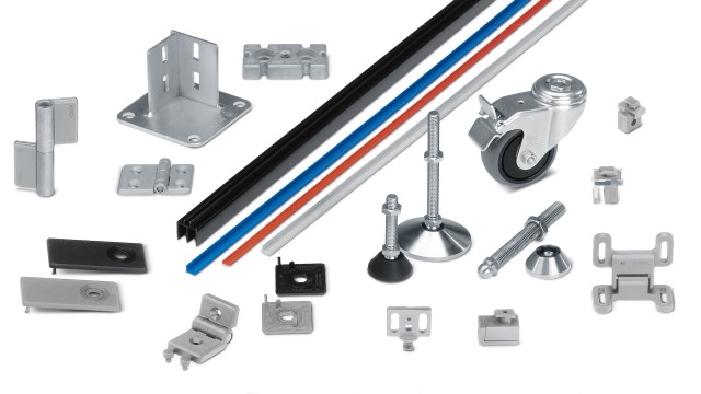 Flera olika tillbehör för aluminiumprofilsystem från Bosch Rexroth