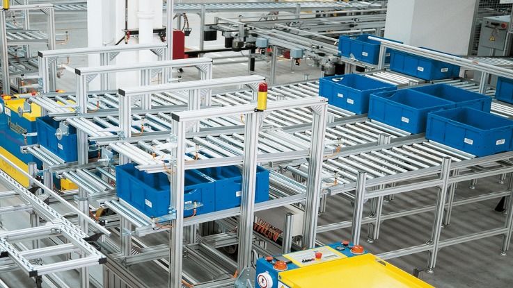 Anwendungsbeispiel eines großen Regalsystems aus den Aluminiumprofilen von Bosch Rexroth
