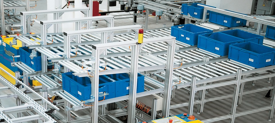 Aplicación del sistema de estanterías grandes de perfiles de aluminio de Bosch Rexroth
