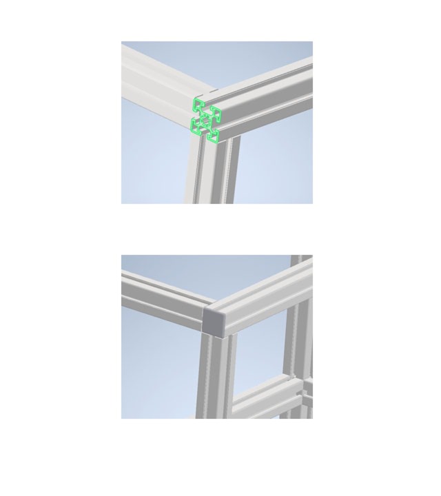 Zrzut ekranu przedstawia funkcję "zakładanie zaślepek" we wtyczce CAD FRAMEpro firmy Bosch Rexroth.