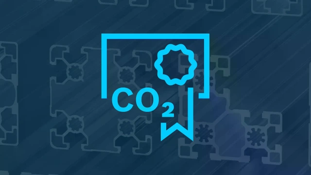 CO₂ certificate icon in front of aluminum profiles