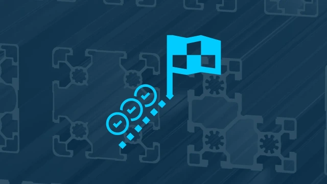 Icon showing the path and the finish flag in front of aluminum profiles