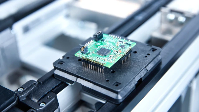 Bosch Rexroth TS 1 transfer system moving a sensitive printed circuit board (PCB)