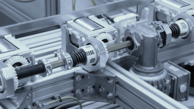 Close-up of the king shaft of the Bosch Rexroth transfer system TS 7plus
