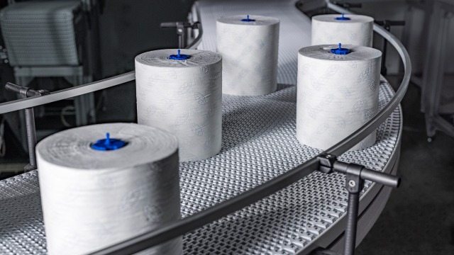 Paper rolls on the modular conveyor belt