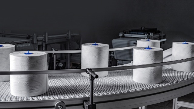Paper rolls on the modular conveyor belt