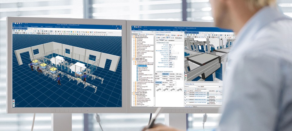 Empleado trabajando con el software de ingeniería MTpro de Bosch Rexroth