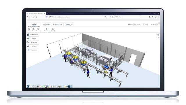 View of an assembly line configured with the engineering tool MTpro Online Designer.