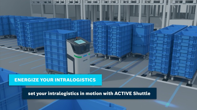 在此動畫中，自主機器人ACTIVE Shuttle 可在以小型載重車 (KLT) 裝載時，自動地將您的物料與貨品流程標準化。