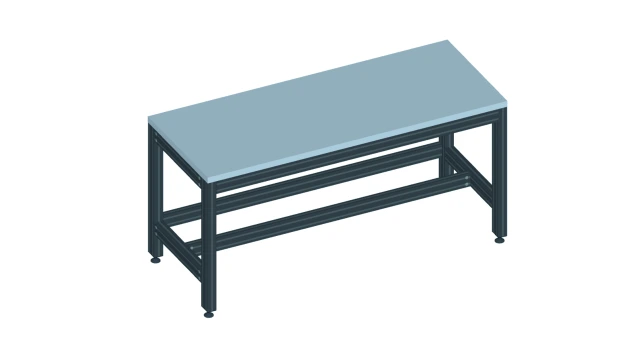 Photorealistic rendering of a workstation heavy base 60, highlighted in the Bosch Rexroth typical blue color.