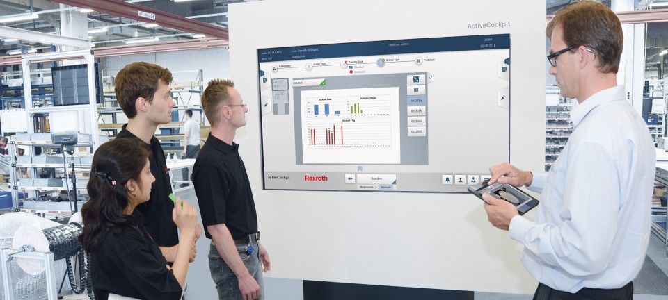 Employees standing in front of Bosch Rexroth ActiveCockpit