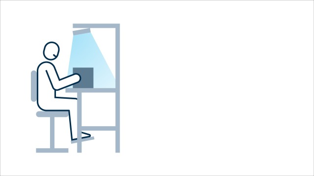 Bosch Rexroth-grafik med en kvinde, der sidder ved en optimalt belyst arbejdsplads