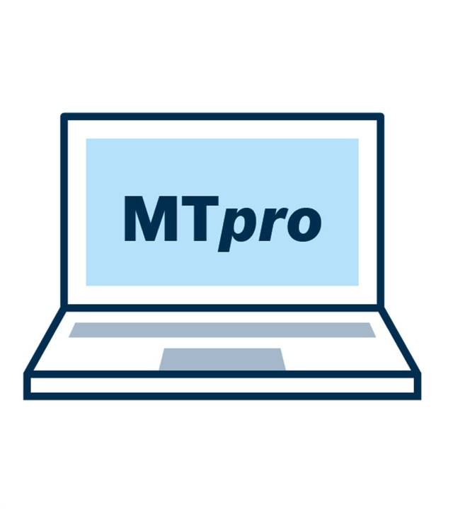 Grafikk av en datamaskin som viser prosjekteringsprogramvaren MTpro