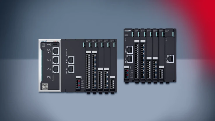 Illustration of the ctrlX CORE with I/Os and a bus coupler with ctrlX I/Os