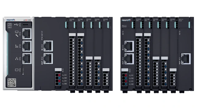Illustration of ctrlX CORE with ctrlX I/Os + bus coupler with ctrlX I/Os.