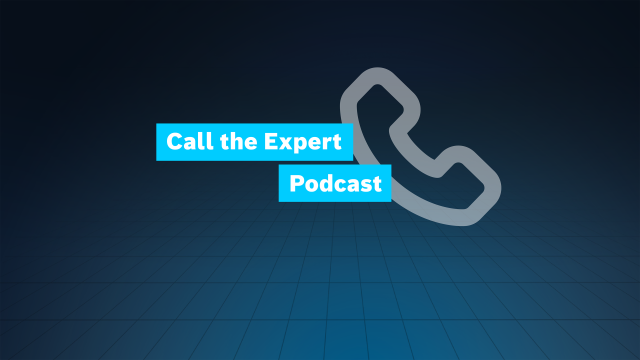 The title boxes Call the Expert and Podcast are displayed on a grid together with a telephone receiver symbol.
