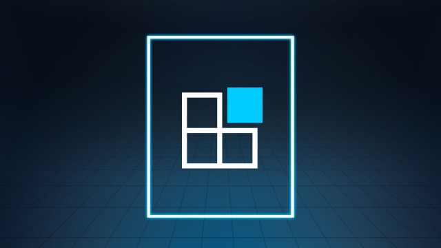 Fire kvadrater i et stort rektangel, et av dem har litt avstand, som er fleksibel, til de andre kvadratene.