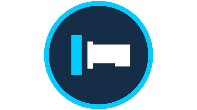 La imagen muestra un icono circular en los colores azul oscuro, azul claro y blanco. El icono muestra un módulo de accionamiento de ruedas que representa el módulo de accionamiento de ruedas 6 en 1, el motor ROKIT.