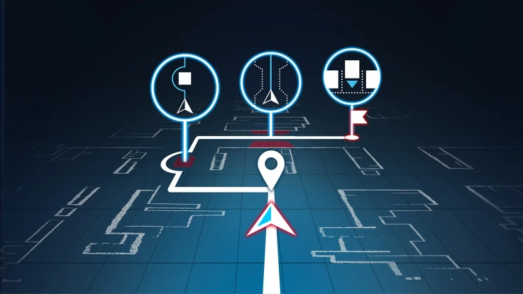  The image shows a tablet with a login screen in the middle and a hand symbol. Above the tablet are three circular icons: an eye, an icon labeled “UX” and an icon with various sliders. At the bottom left is a red button labeled “Express Wizard”.