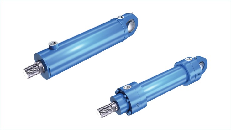 two blue hydraulic mill type cylinders
