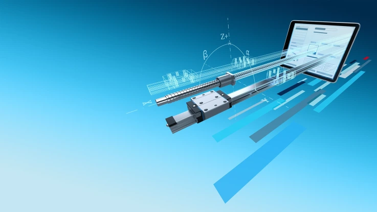 Linear guide and screw drive with tablet in the background
