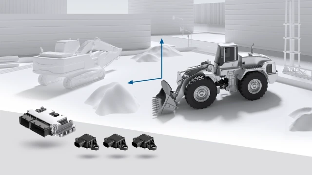 Wheeled loader working in a construction site