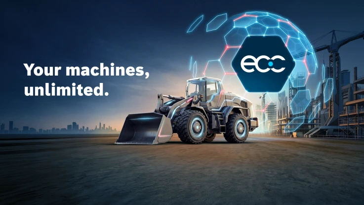 Máy xúc lật hiện đại phía trước quả cầu eOC/eCC tại công trường xây dựng