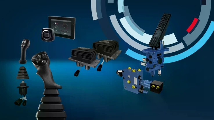 HMI portfolio with joysticks, foot pedals, power brakes and displays