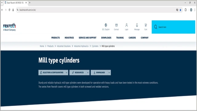 The screen displays an online catalog with a header and navigation bar. Below that, there is a heading with three buttons and a block of text