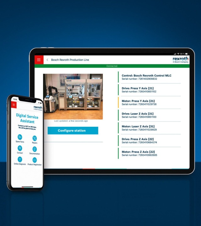 Den digitale serviceassistent-app på smartphone og tablet med tabletvisning