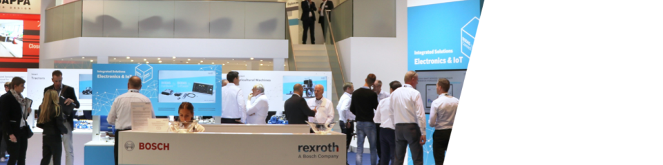 Bosch Rexroth booth with exhibits and people at the Agritechnica