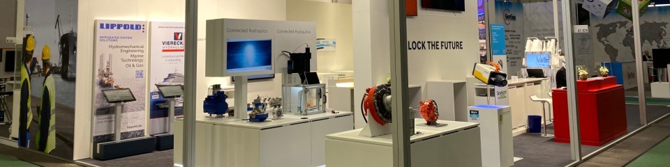 Bosch Rexroth booth with exhibits and visitor