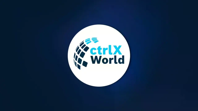 Das Bild zeigt den Schriftzug ctrlX World in Kombination mit Vierecken, die durch ihre kugelförmige Anordnung an einen Globus erinnern, welcher symbolisch für das Partnernetzwerk ctrlX World steht.