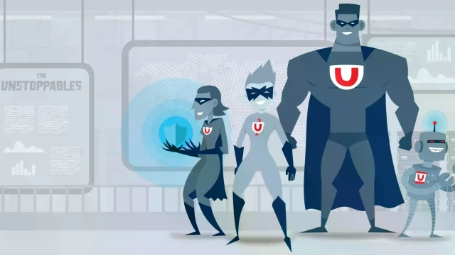 Zu sehen ist das UNSTOPPABLES Team bestehend aus Speed Rex, Repair-Rex, Shield-Rex und Strong-Rex die für die Services von Bosch Rexroth stehen.