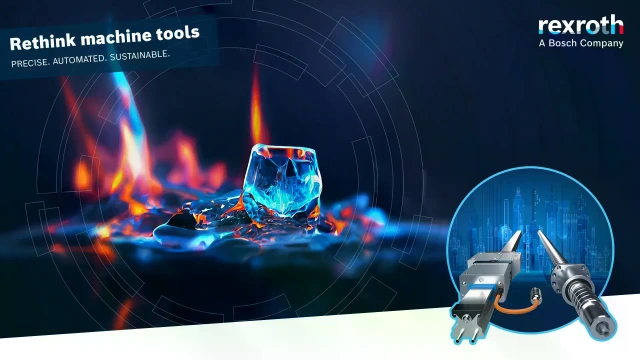 Das Bild zeigt einen Eiswürfel auf Feuer sowie einen Spot mit integriertem Messystem und Gewindetrieb mit Temperierungsfunktion.