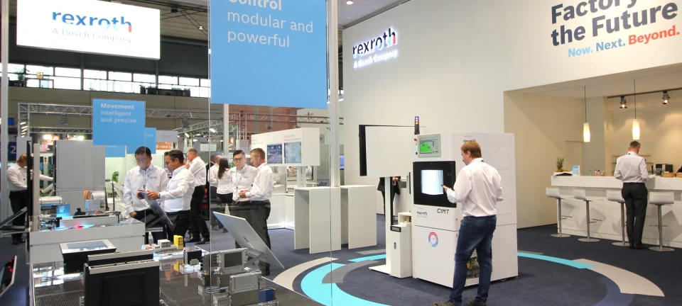 Bosch Rexroth booth with exhibits and visitors