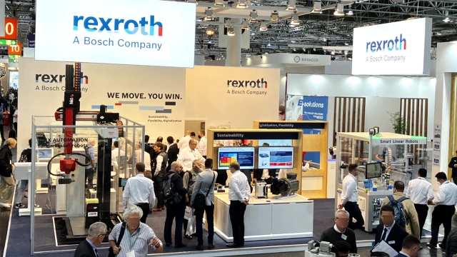 Bosch Rexroth booth with exhibits and visitors