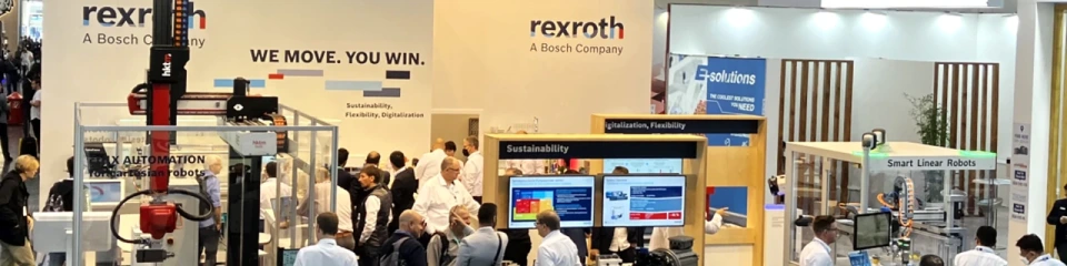 Bosch Rexroth booth with exhibits and visitors