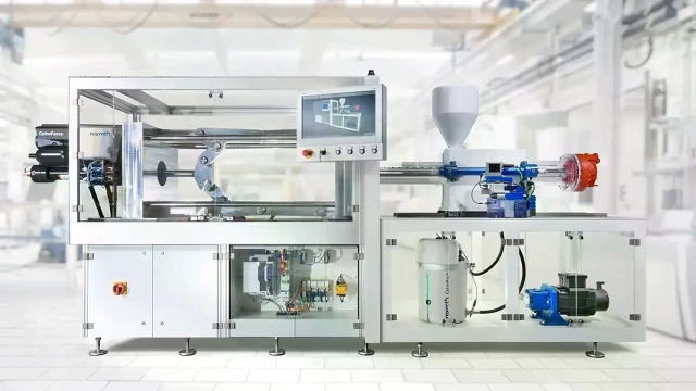 transparentna maszyna do obróbki tworzyw sztucznych z komponentami firmy Bosch Rexroth