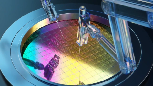Automated machine processes a silicon wafer