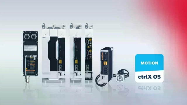 圖中顯示了 Bosch Rexroth 產品組合中的各種驅動器與 ctrlX MOTION 應用程式圖示的組合。
