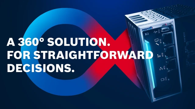 Βιομηχανικό σύστημα ελέγχου ctrlX CORE και το κείμενο: «Μια λύση 360° για απλές αποφάσεις.»