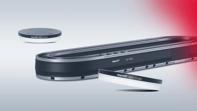 Η εικόνα δείχνει τα δύο συστήματα κίνησης ctrlX FLOWHS και ctrlX FLOW6D σε ανοιχτό γκρι φόντο.