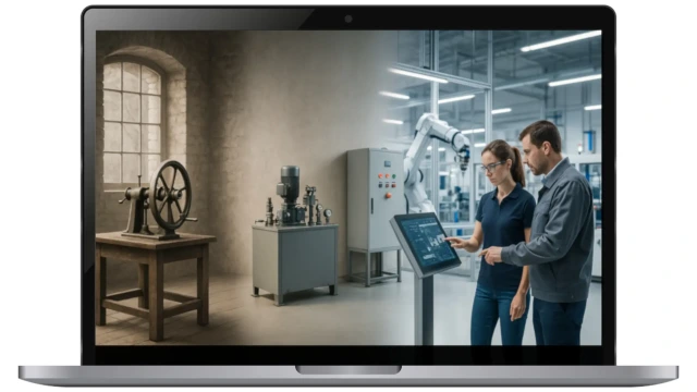 Darstellung der Industriegeschichte von Bosch Rexroth in drei Epochen.