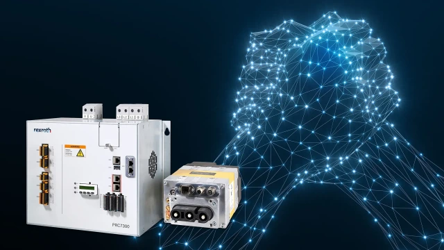 Illustration of interlocking hands, along with the PRC7000 resistance welding controller and the associated PSG6130 transformer from Bosch Rexroth. Link to the Resistance Welding training course.