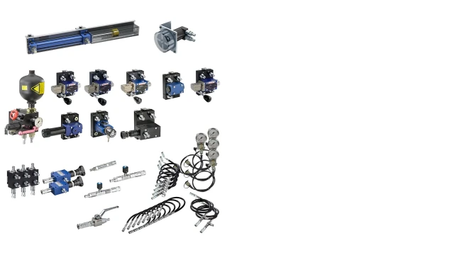 Illustration of the Hydraulix 201 equipment set for the Hydraulix 200/300 workstation for the learning topic On/off hydraulics – Manual operation